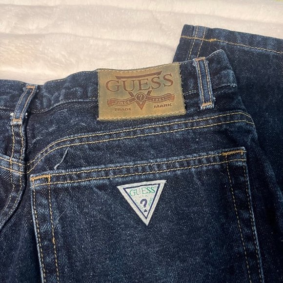Vintage 90s Guess Pascal 27 x 30 Dark Blue Distressed School Vtg Casual Jeans - Picture 7 of 11